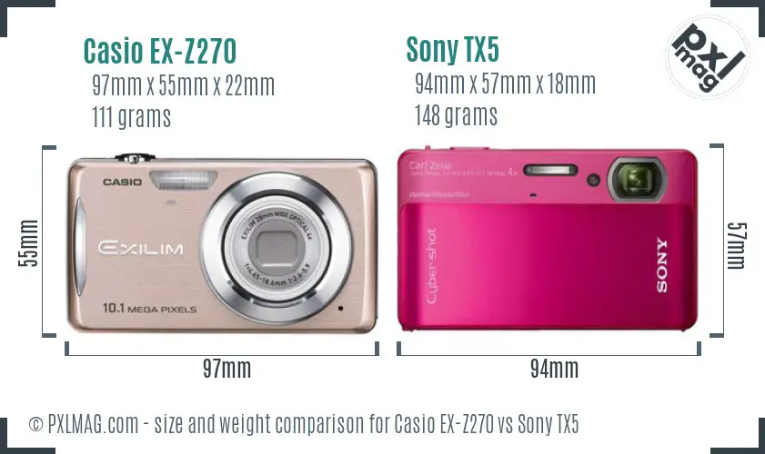 Casio EX-Z270 vs Sony TX5 size comparison