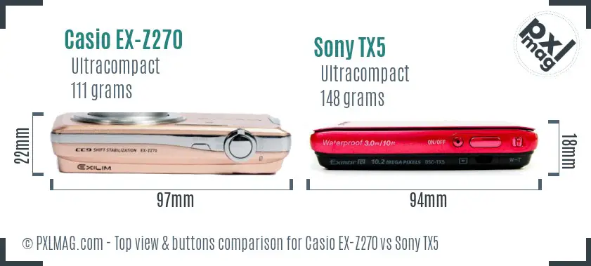 Casio EX-Z270 vs Sony TX5 top view buttons comparison