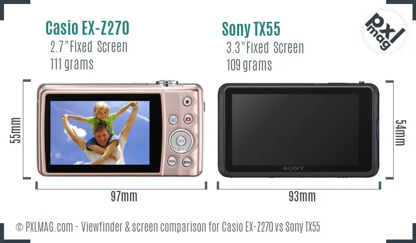 Casio EX-Z270 vs Sony TX55 Screen and Viewfinder comparison