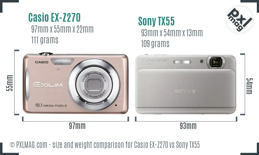 Casio EX-Z270 vs Sony TX55 size comparison