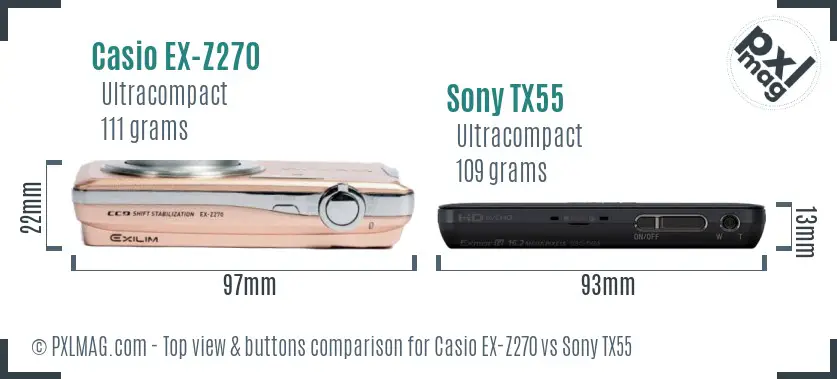 Casio EX-Z270 vs Sony TX55 top view buttons comparison