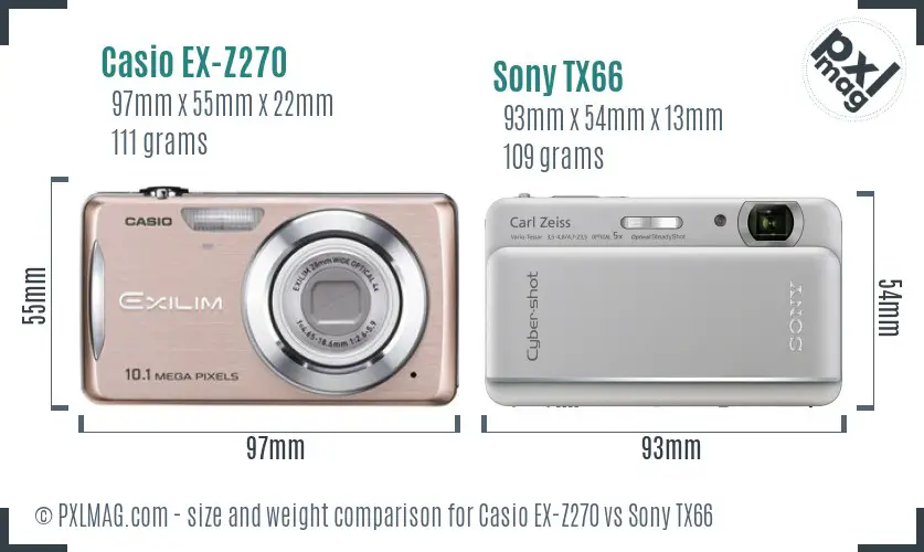 Casio EX-Z270 vs Sony TX66 size comparison