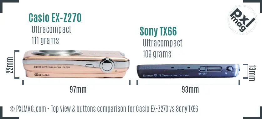 Casio EX-Z270 vs Sony TX66 top view buttons comparison