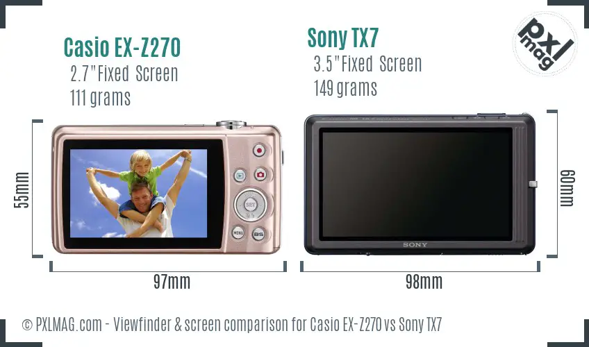 Casio EX-Z270 vs Sony TX7 Screen and Viewfinder comparison Casio EX-Z270 vs Sony TX7 Screen and Viewfinder comparison