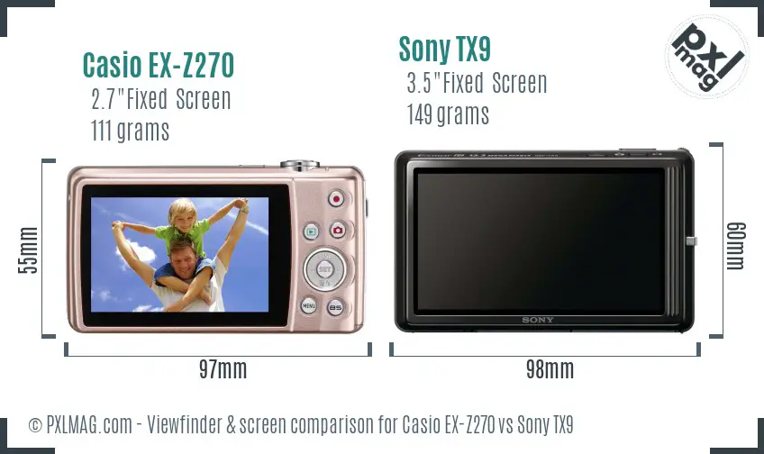 Casio EX-Z270 vs Sony TX9 Screen and Viewfinder comparison