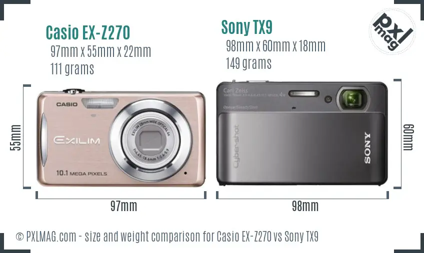 Casio EX-Z270 vs Sony TX9 size comparison
