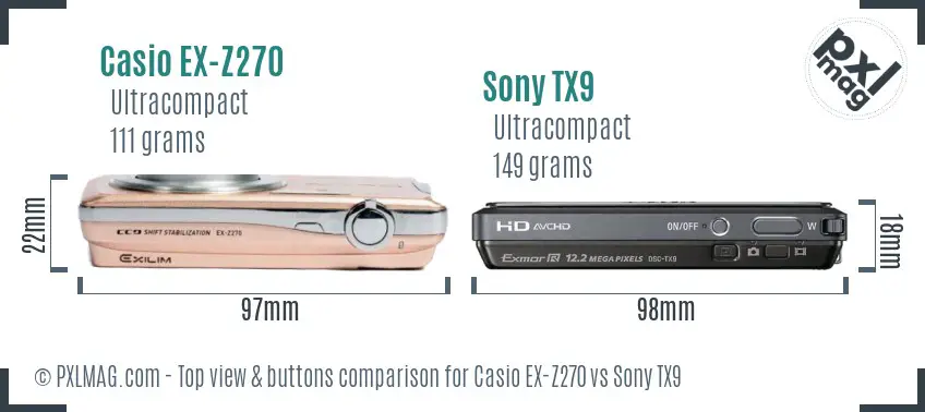 Casio EX-Z270 vs Sony TX9 top view buttons comparison