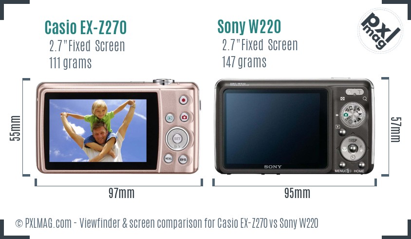 Casio EX-Z270 vs Sony W220 Screen and Viewfinder comparison