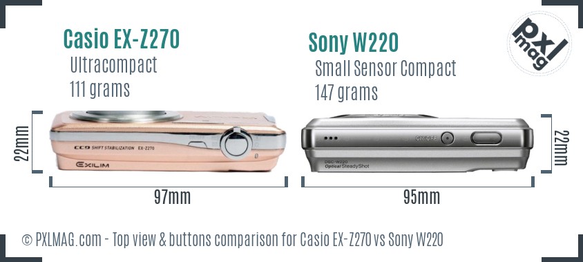 Casio EX-Z270 vs Sony W220 top view buttons comparison