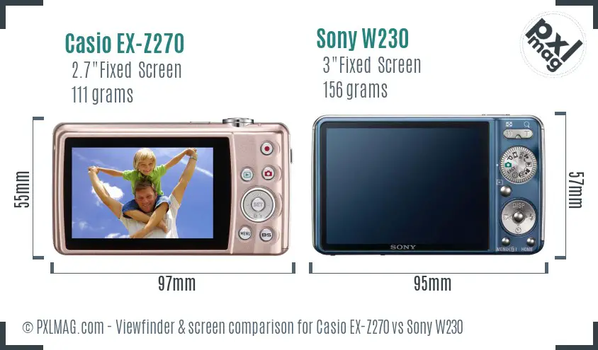 Casio EX-Z270 vs Sony W230 Screen and Viewfinder comparison Casio EX-Z270 vs Sony W230 Screen and Viewfinder comparison