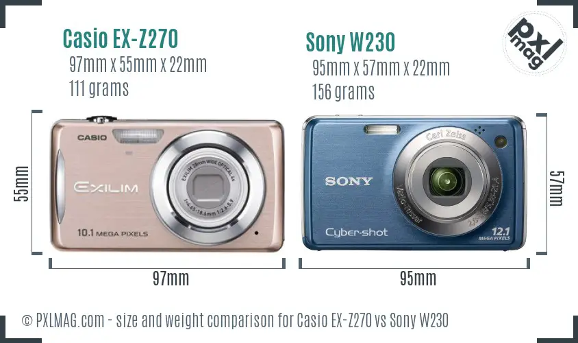 Casio EX-Z270 vs Sony W230 size comparison Casio EX-Z270 vs Sony W230 size comparison