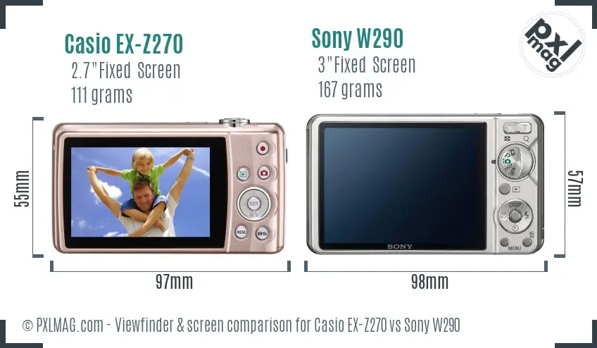 Casio EX-Z270 vs Sony W290 Screen and Viewfinder comparison