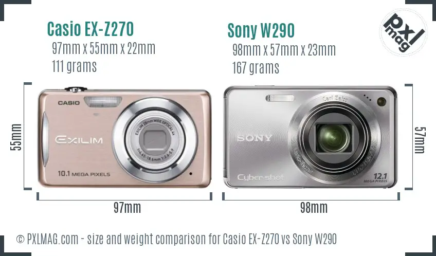 Casio EX-Z270 vs Sony W290 size comparison