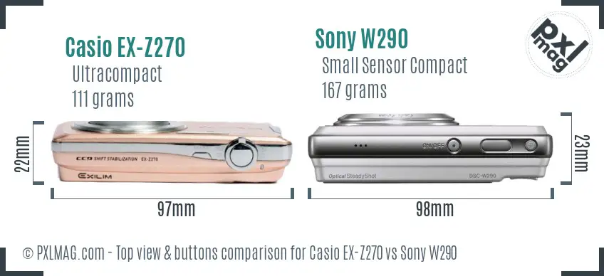 Casio EX-Z270 vs Sony W290 top view buttons comparison