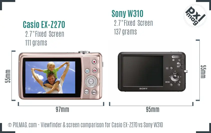 Casio EX-Z270 vs Sony W310 Screen and Viewfinder comparison