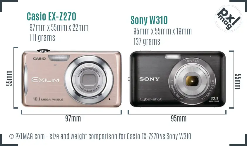Casio EX-Z270 vs Sony W310 size comparison