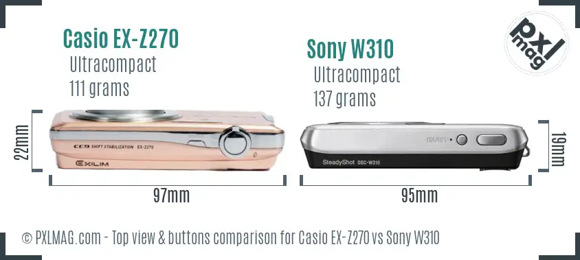 Casio EX-Z270 vs Sony W310 top view buttons comparison