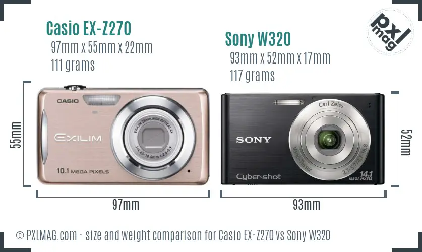 Casio EX-Z270 vs Sony W320 size comparison