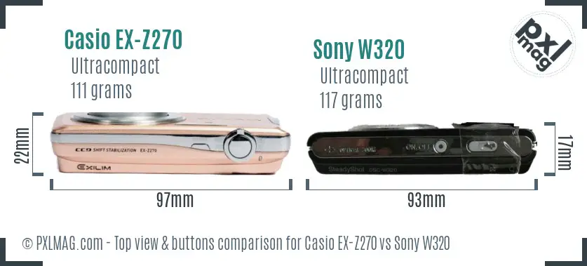 Casio EX-Z270 vs Sony W320 top view buttons comparison