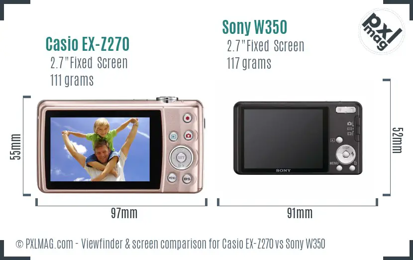 Casio EX-Z270 vs Sony W350 Screen and Viewfinder comparison