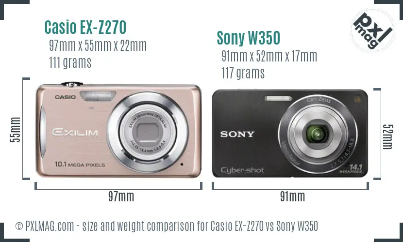 Casio EX-Z270 vs Sony W350 size comparison