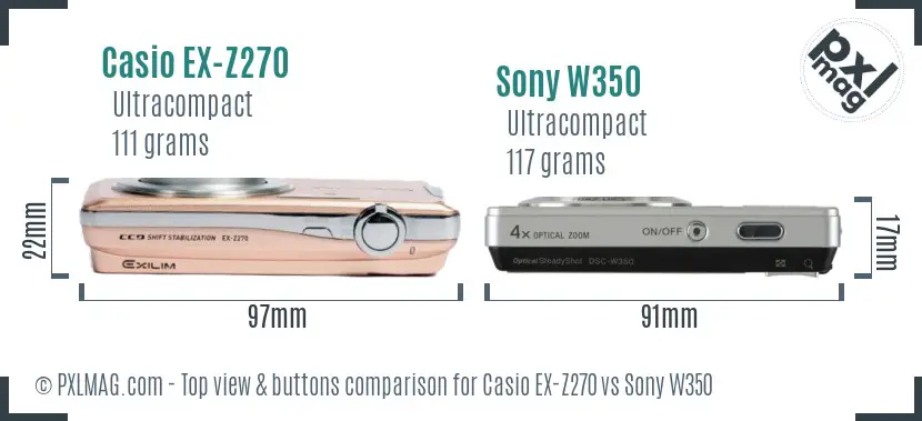Casio EX-Z270 vs Sony W350 top view buttons comparison