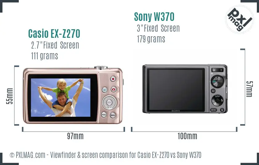 Casio EX-Z270 vs Sony W370 Screen and Viewfinder comparison