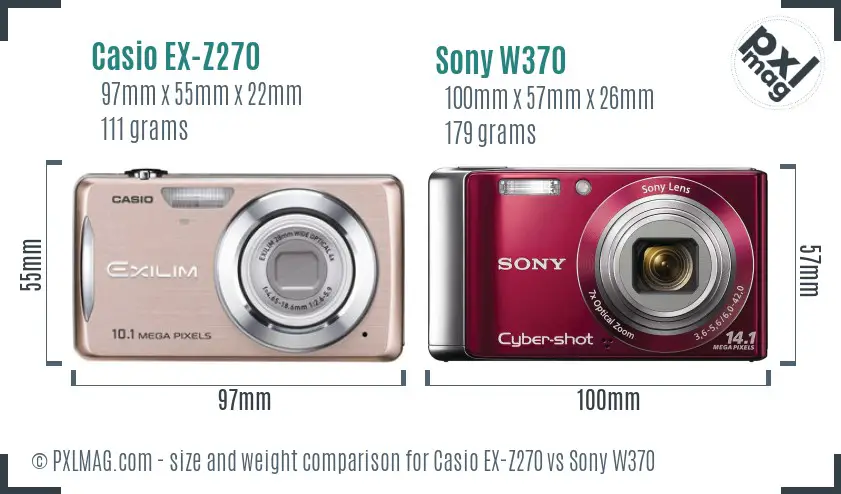 Casio EX-Z270 vs Sony W370 size comparison