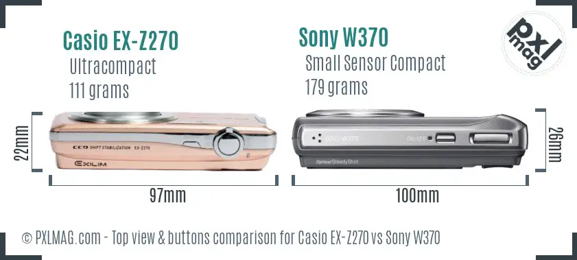 Casio EX-Z270 vs Sony W370 top view buttons comparison