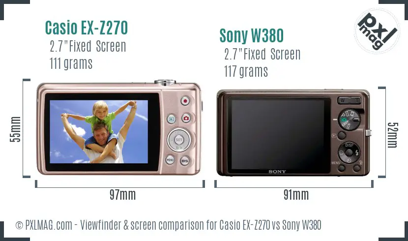 Casio EX-Z270 vs Sony W380 Screen and Viewfinder comparison
