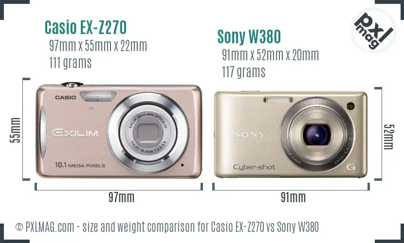 Casio EX-Z270 vs Sony W380 size comparison