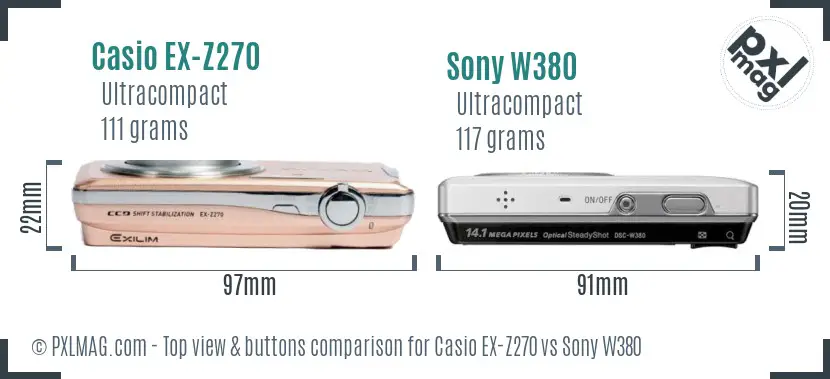Casio EX-Z270 vs Sony W380 top view buttons comparison