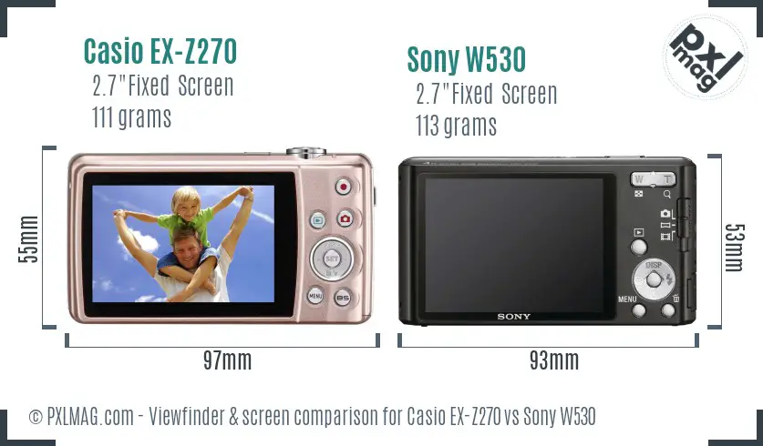 Casio EX-Z270 vs Sony W530 Screen and Viewfinder comparison