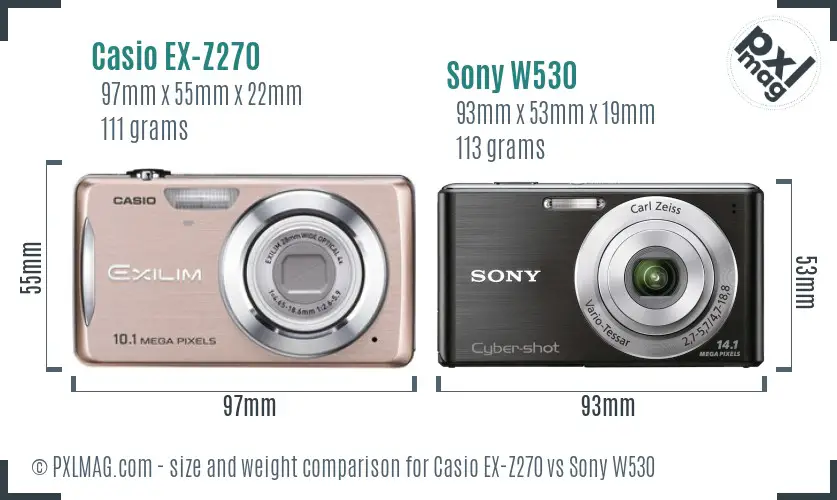 Casio EX-Z270 vs Sony W530 size comparison