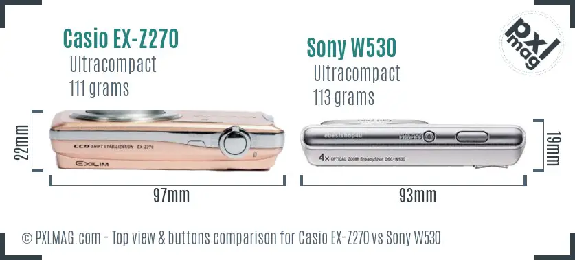 Casio EX-Z270 vs Sony W530 top view buttons comparison