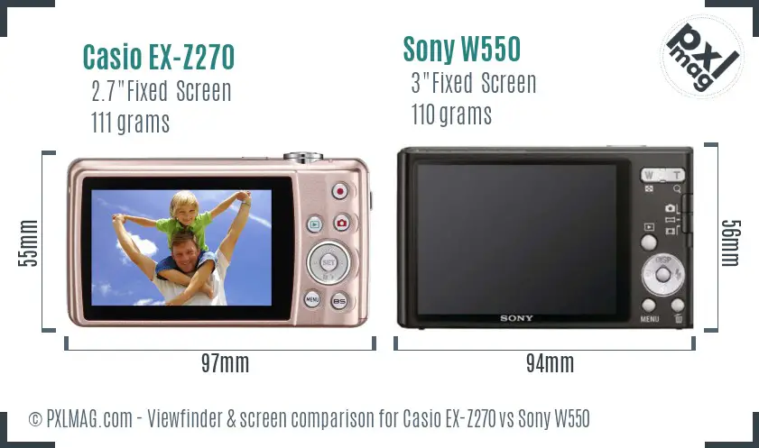 Casio EX-Z270 vs Sony W550 Screen and Viewfinder comparison