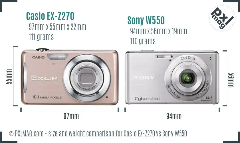 Casio EX-Z270 vs Sony W550 size comparison