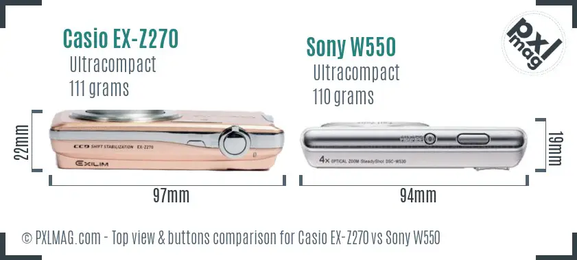 Casio EX-Z270 vs Sony W550 top view buttons comparison
