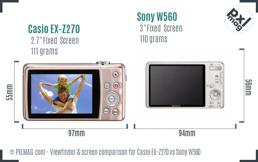 Casio EX-Z270 vs Sony W560 Screen and Viewfinder comparison