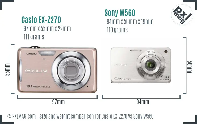Casio EX-Z270 vs Sony W560 size comparison
