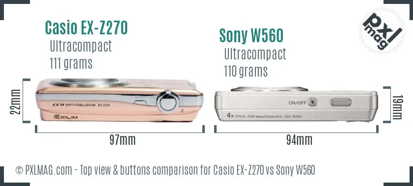 Casio EX-Z270 vs Sony W560 top view buttons comparison
