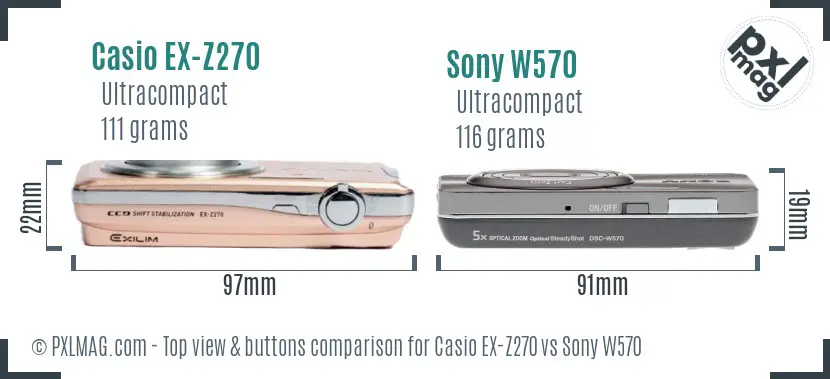 Casio EX-Z270 vs Sony W570 top view buttons comparison