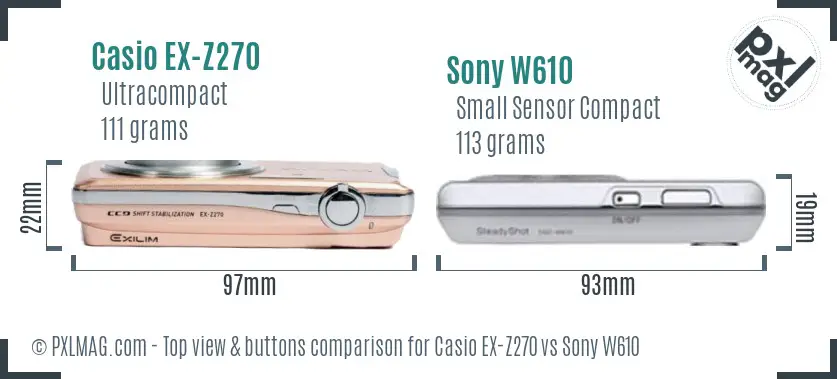 Casio EX-Z270 vs Sony W610 top view buttons comparison Casio EX-Z270 vs Sony W610 top view buttons comparison