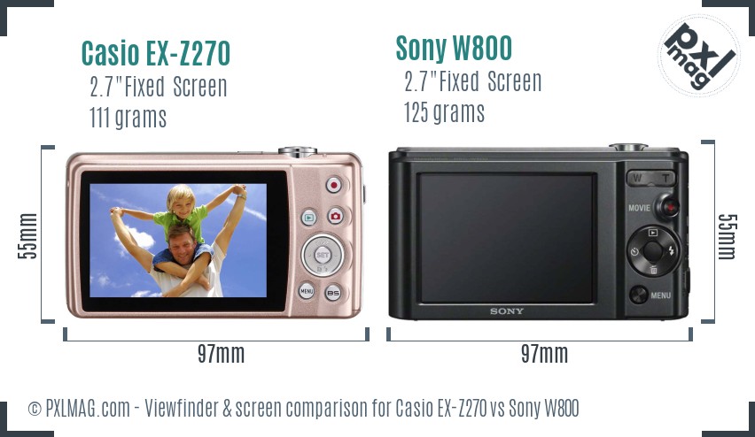 Casio EX-Z270 vs Sony W800 Screen and Viewfinder comparison
