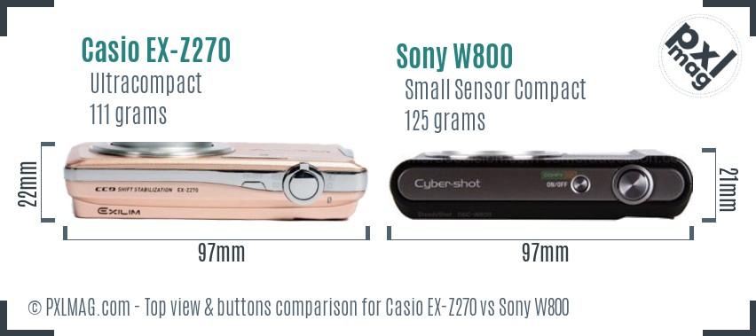 Casio EX-Z270 vs Sony W800 top view buttons comparison