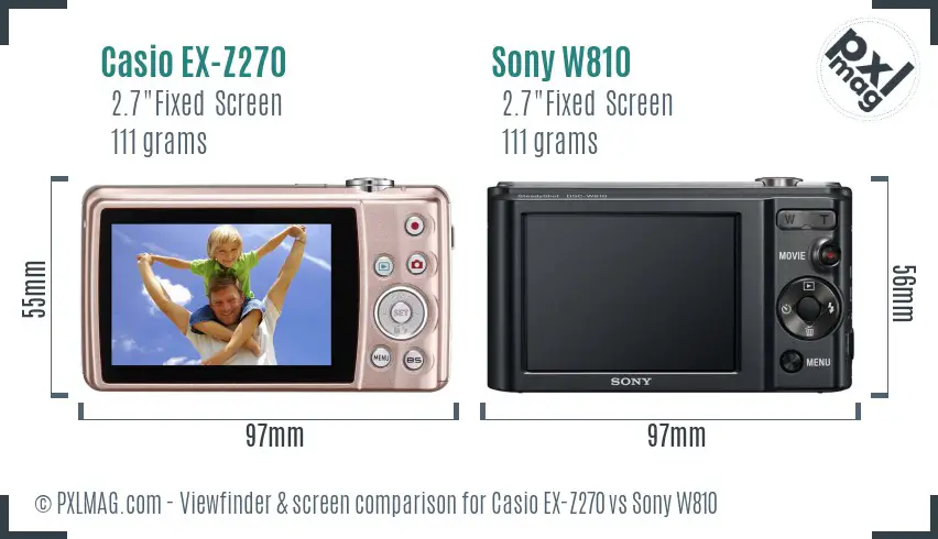 Casio EX-Z270 vs Sony W810 Screen and Viewfinder comparison
