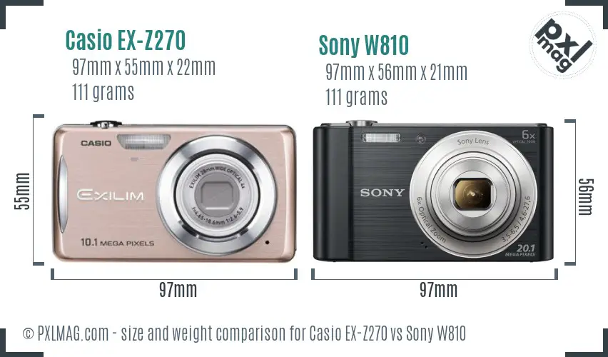 Casio EX-Z270 vs Sony W810 size comparison