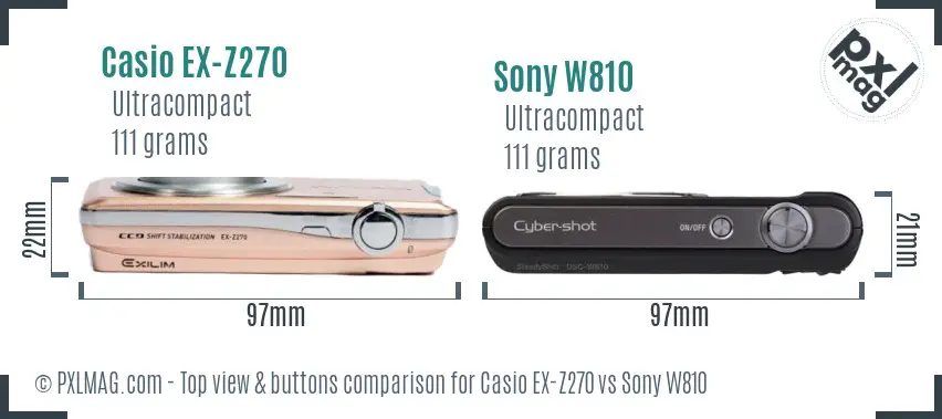 Casio EX-Z270 vs Sony W810 top view buttons comparison