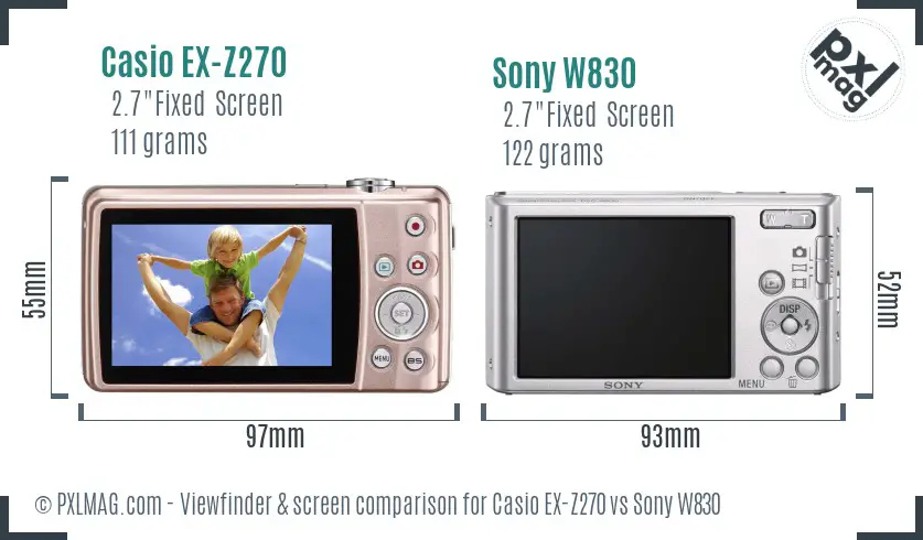 Casio EX-Z270 vs Sony W830 Screen and Viewfinder comparison