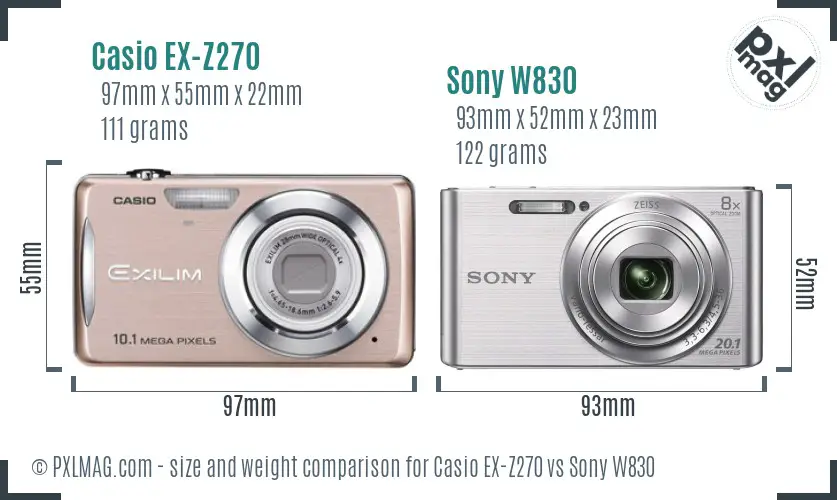 Casio EX-Z270 vs Sony W830 size comparison